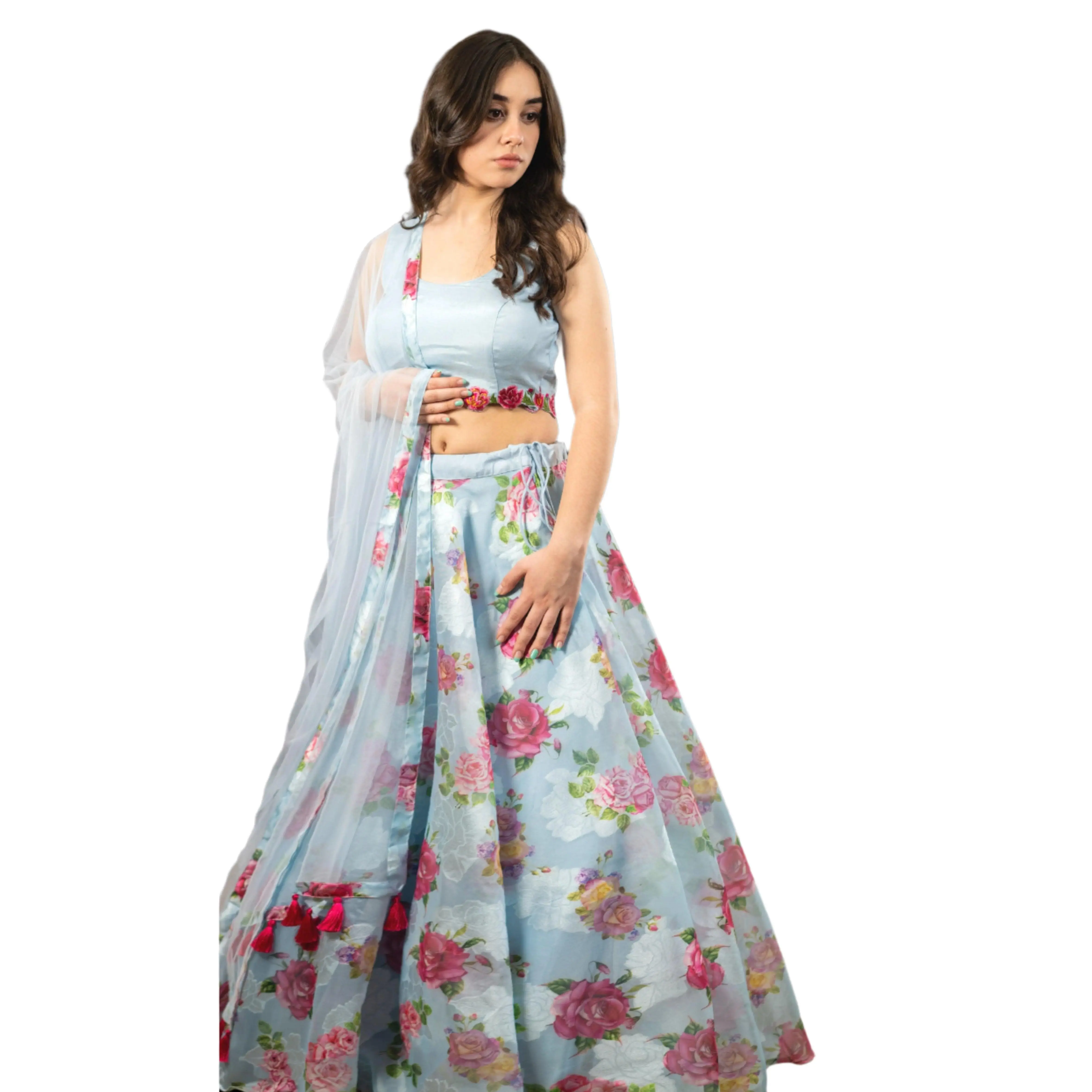 Floral Light Blue Lehenga Choli Set
