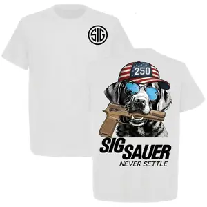 2026 Summer Men's Sig Sauer Never Settle Patriotic Dog Tshirt/Sweatshirt/Hoodie Funny Sig Sauer Tactical Style Tee Gift for Him Unisex Cotton Shirt USA