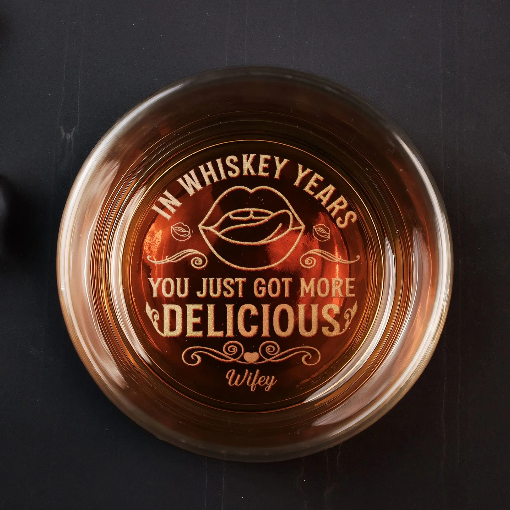 In Whiskey Years You Just Got More Delicious - Personalized Engraved Whiskey Glass High quality laser engraved whiskey glasses, Personalize your handwriting Gifts for couples, Home Decor & Gifts, Funny gift for men and women, Drinkware, Halloween Stylish