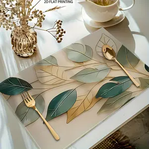 2D flat printing, 2-piece/4-piece/6-piece/8-piece set of Aesthetic leaf pattern table mats, 12x18 inch single-sided 2D printed fabric table mat set, suitable for home decoration and party decoration