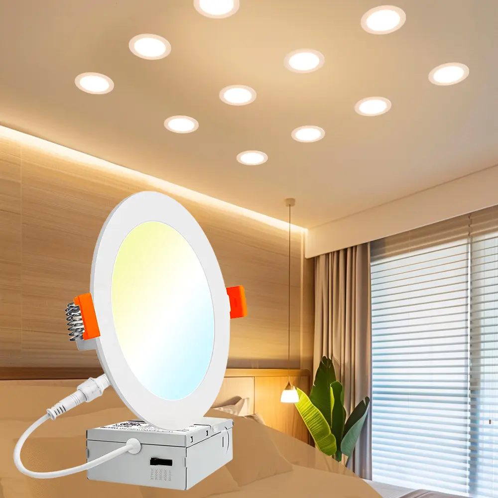 DAYBETTER 6 inch LED Recessed Lighting 5CCT 12W 1050LM Ultra-Thin Ceiling Light with Junction Box Selectable Dimmable Can Light for Kitchen Living Room Bedroom Bathroom