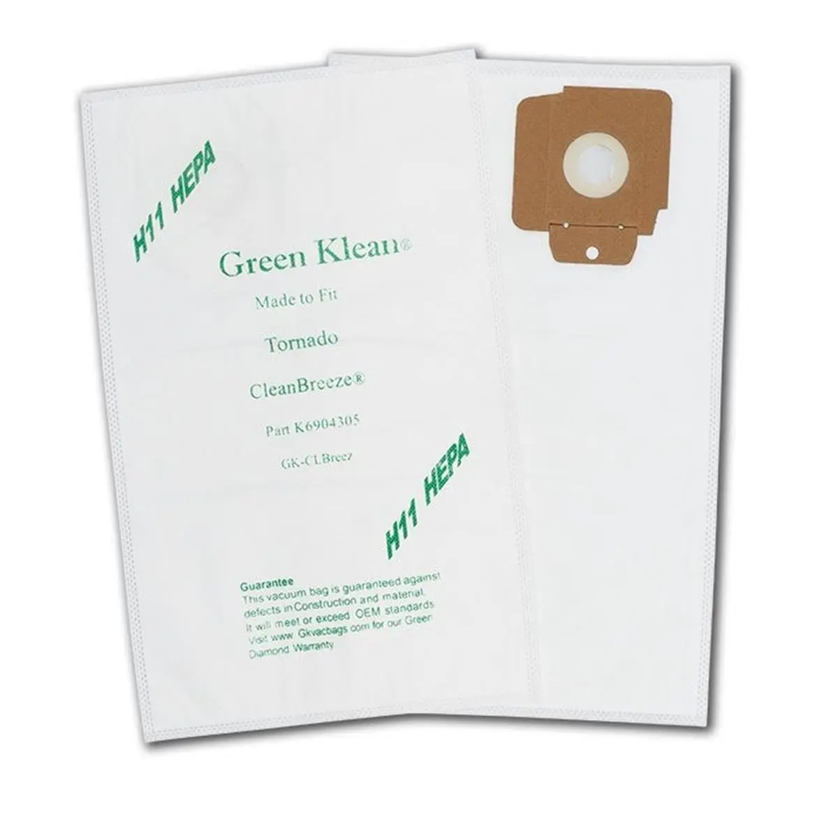 Green Klean GK-ClBreez H11 Hepa Replacement Vacuum Bags for Tornado CV30 & CV38 - 10 per Case - Better Filtration, 99.9% Filtration Efficiency, Highest Quality Micro-Plus Filter Media, Longer Secondary Filter Life, Melt-Blown Inner Liner, Filtration Effic
