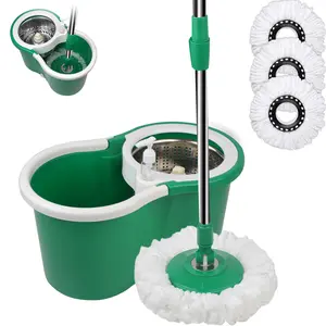 360° Spinning Mop Bucket System with 3 Microfiber Mop Replacement Heads, Adjustable Stainless Steel Handle for Floor Cleaning