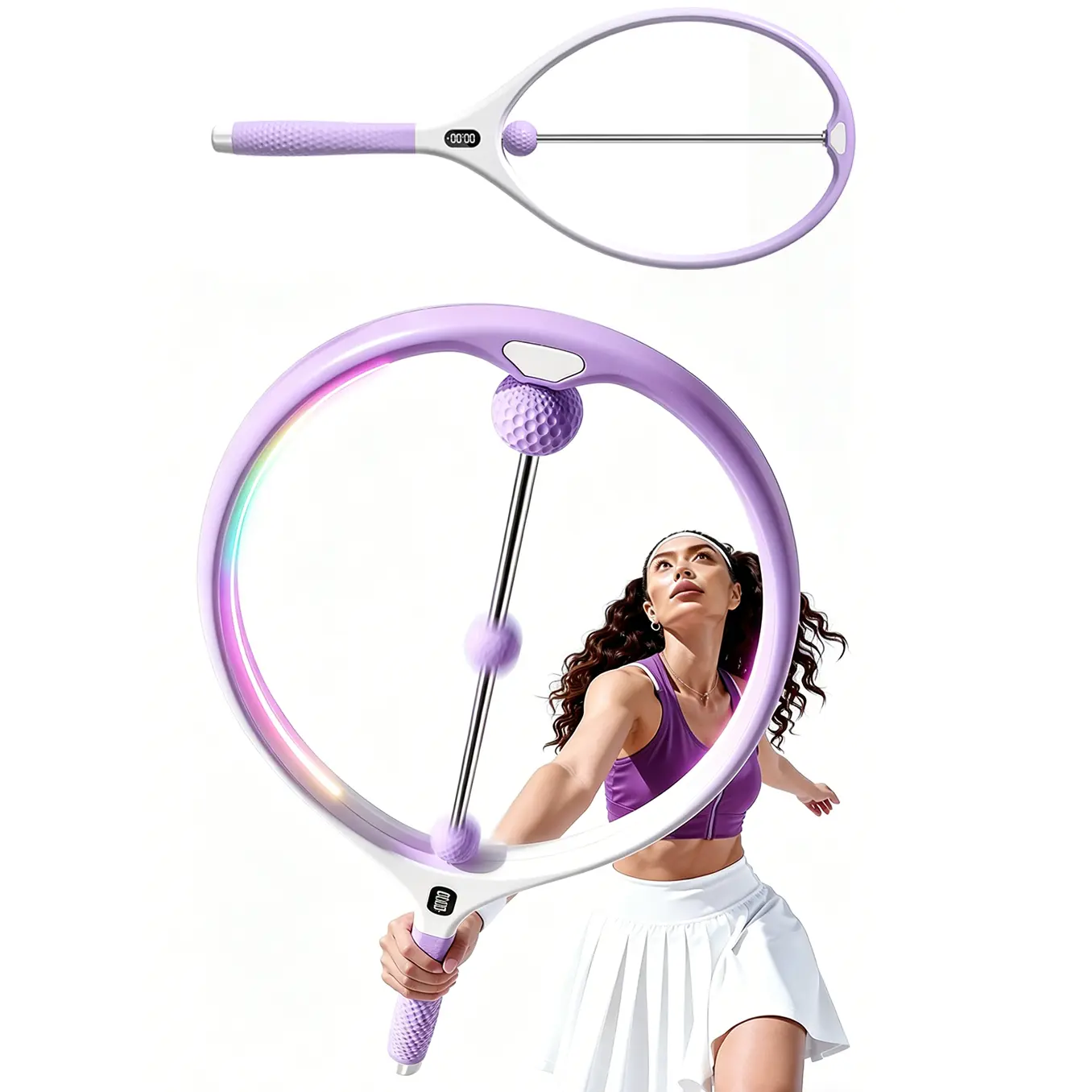 Rebound Swing Trainer | Self-Practice Racket for Tennis & Badminton, LED Light & Counting, No Partner Needed