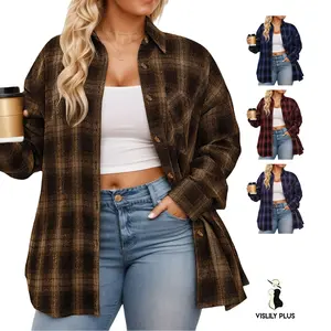 Plus-Size-Tops for Women Casual Button Down Flannel Plaid Shirts Long Sleeve Tunics Collared Dressy Blouses XL-5XL VPS0174 Oversized Loose plus size fashion Womenswear
