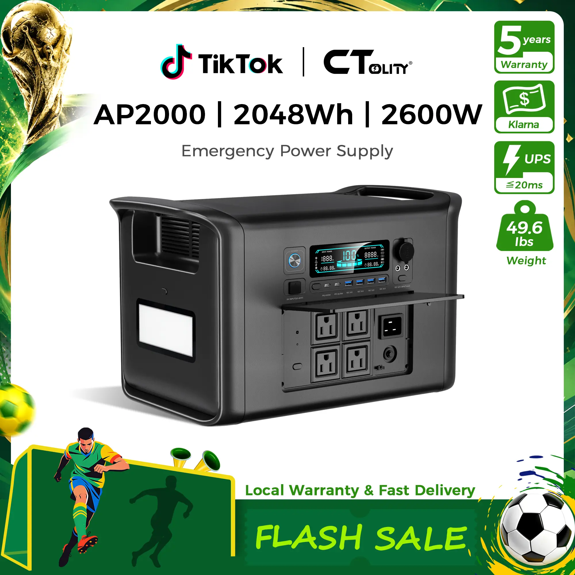 [Summerfinds]CTOLITY AP2000 2048Wh Portable Power Station Solar Generator 2400W LiFePO4 Fast Charging Outdoor Use for Emergency & Camping