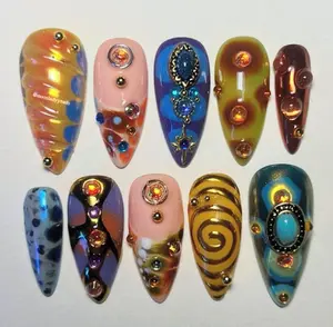 Luxury Charm Stiletto Press-On Nails, Handmade Vintage Nails, Nailart, Gifts For Her, Party Birthday Nails, Custom Nails Vacation Gifts