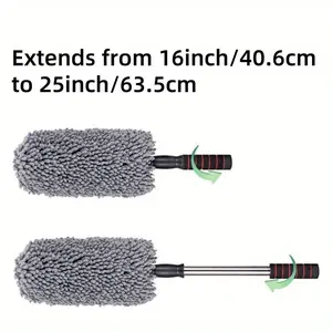2 Pcs Microfiber Car Duster with Wear-resistant Plastic Handle, Stainless Steel Tube and Thickened Grip, Suitable for Home and Vehicle Dust Removal