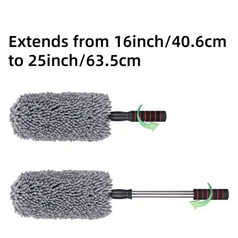 2-Pcs Microfiber Reptile & Amphibian Cleaning Duster, Wear-Resistant Plastic Handle, Stainless Steel Tube, Thick Grip - Home Cleaning Tool for Pet Habitat & Vehicle Dust Removal