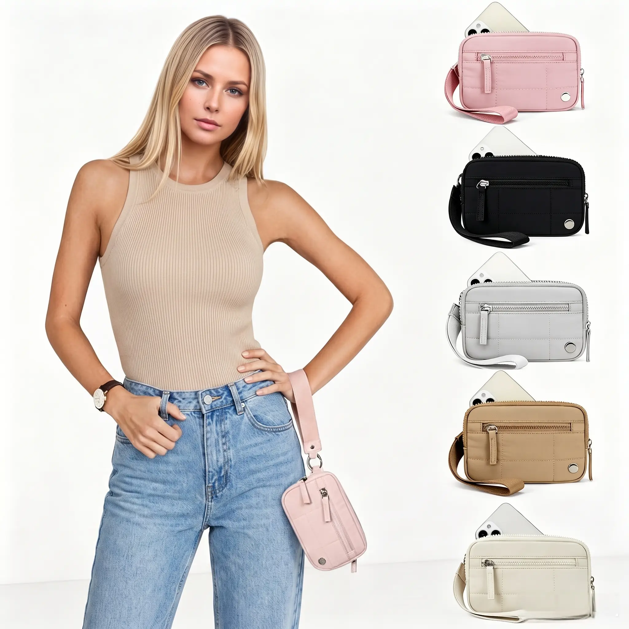 Women’s Quilted Nylon Wristlet Wallet - Lightweight Basic Holiday Travel Clutch with Credit Card Holder, ID Window, Coin Purse and Paper Money Storage, Athletic, Modest, Travelers, Casual