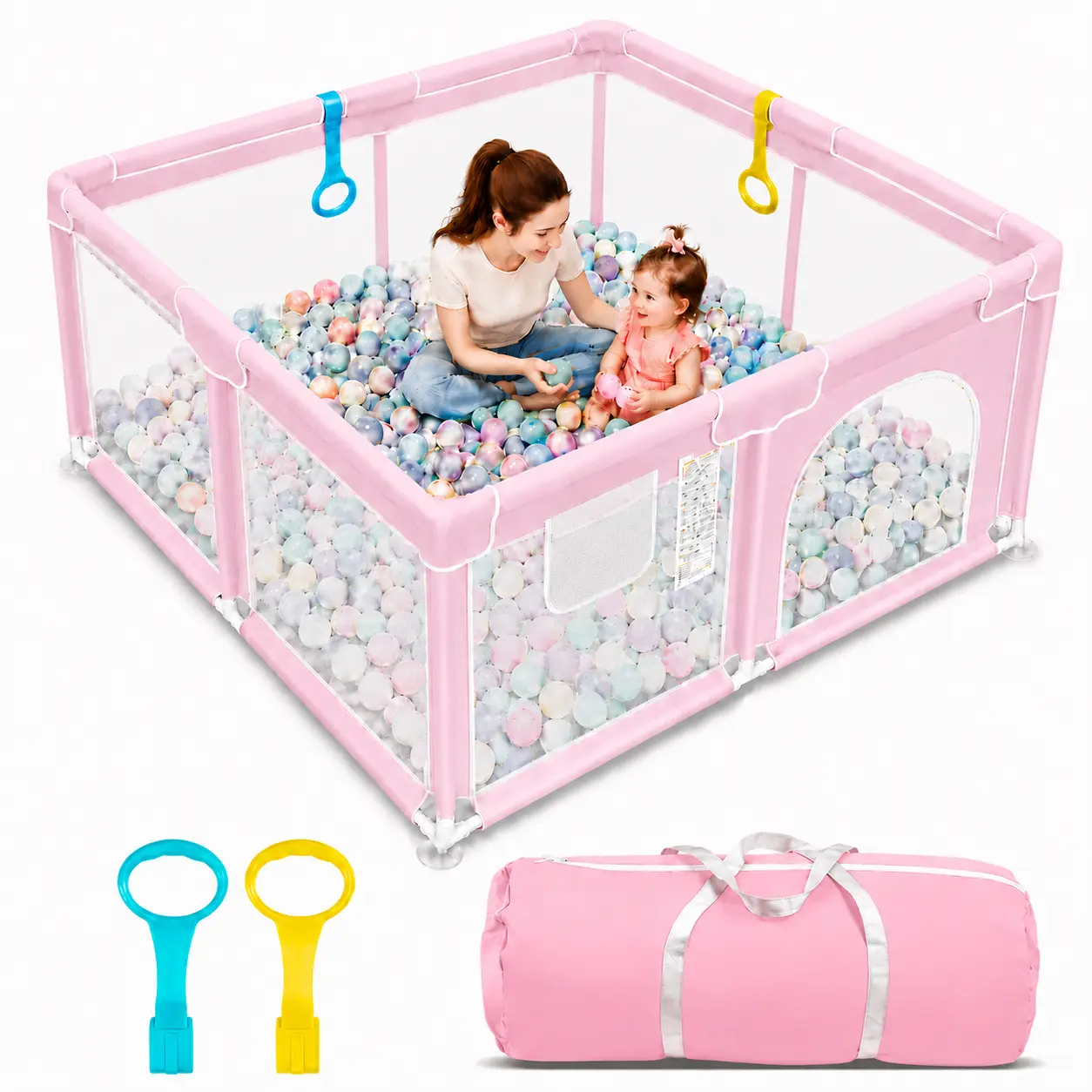 Square ABS & Stainless Steel Baby Travel Playpen - Durable, Portable Toddler Playpen with Soft Breathable Mesh for Indoor, Outdoor Use, Playpen For Babies
