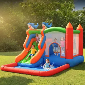 5-in-1 Bounce House with Slide, Obstacles, Ball Pit & Basketball Hoop, Inflatable Bouncy Castle for Kids Indoor & Outdoor Party,Christmas & Birthday Gift