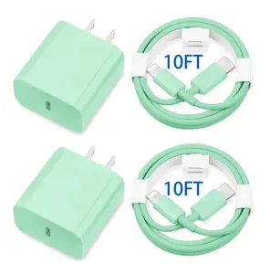 JAYUANONE iPhone Charger Fast Charging 2 Pack Green Type C Wall Charger Block with 10FT USB C to Lightning Cable for iPhone 14/13/12/11/Xs Max/XR/X, AirPods Pro, Smartphone Cellphone