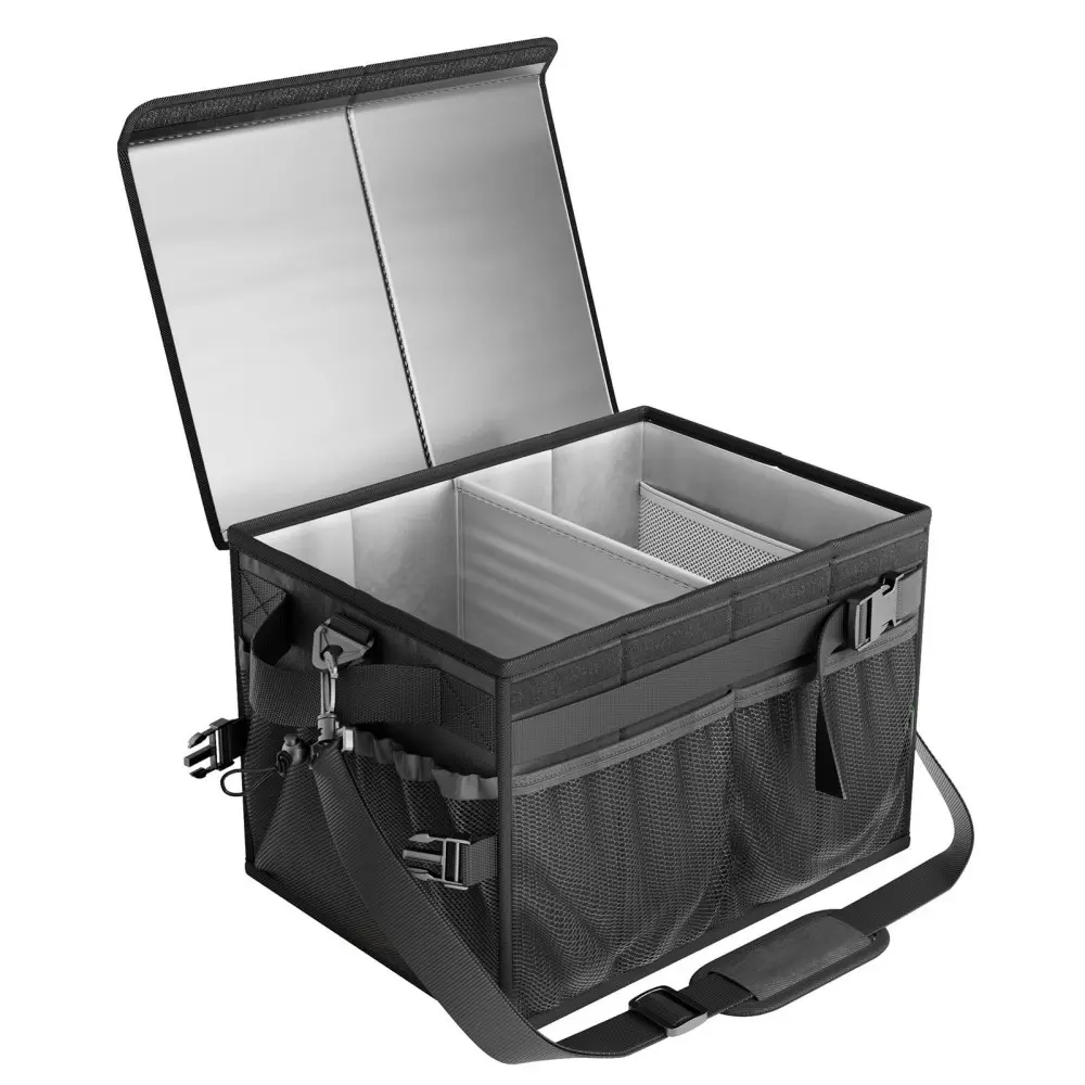 Portable Cooler Bag with Mesh Pockets and Adjustable Straps for Outdoor Adventures,BBQ Organizer with Lid & Paper Towel Holder