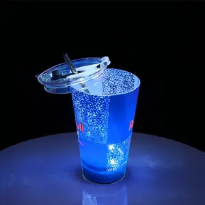 Creative Bar Party Luminous Red Bull 14oz LED Cup Customizable Color Option Free Straw Lid Included Premium Cup with Exclusive Perks WB Blue