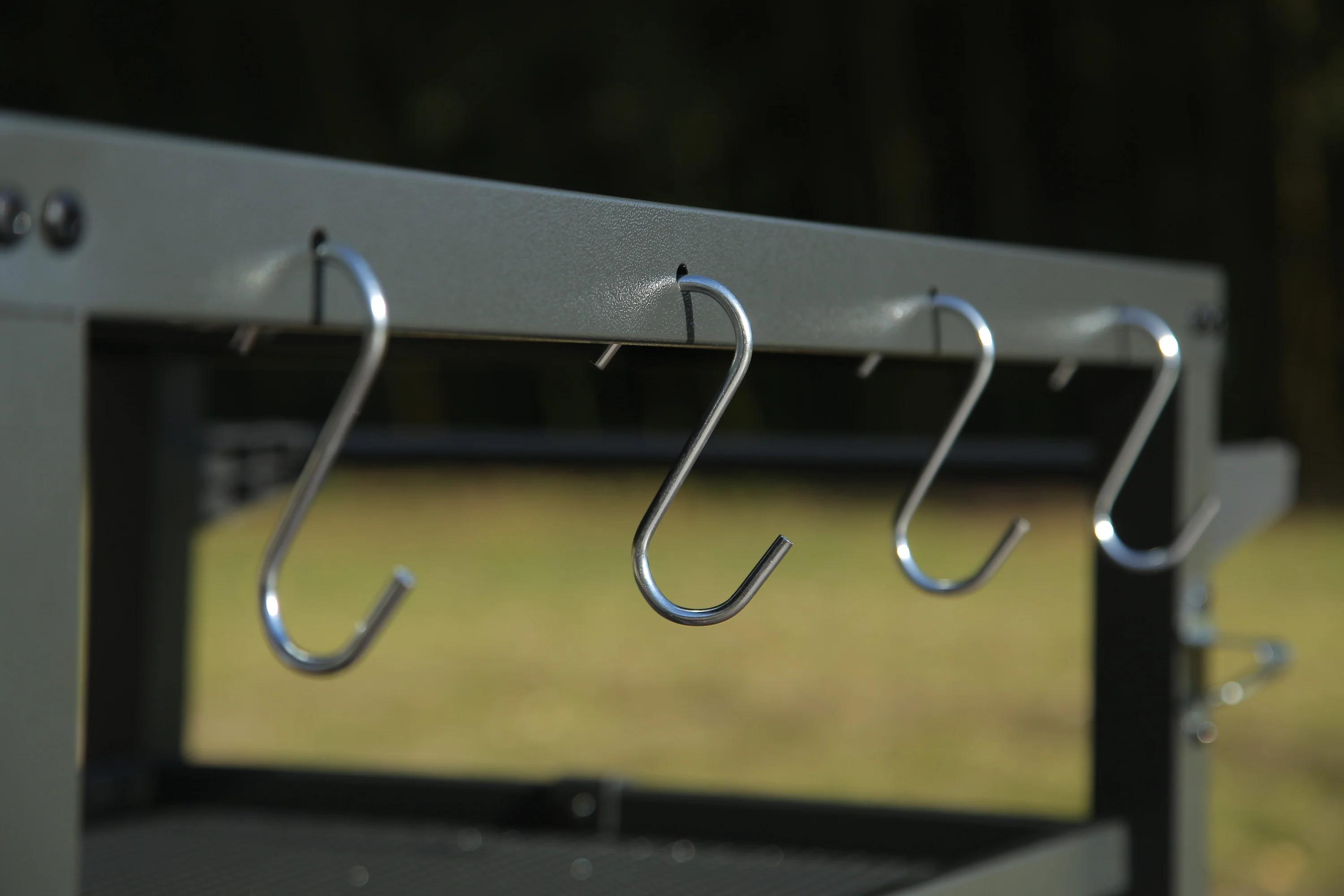 Moveable Outdoor Kitchen BBQ Worktable Trolley 42" W X 22" D 3 Storage Shelves Grill Cart Table Wheels Hooks for Food Parks