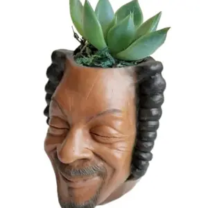 Funny Celebrity Face Whimsical Resin Planter Pot, Decorative Pot, Rapper Man Face Succulent Flower Pot, Old Man Head Planter for Easy Care Indoor Outdoor Plants Garden Accessories