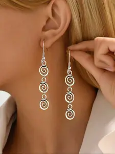 Women's Silver Color Spiral Fringe Earrings, Long Dangle Ear Pendants, Dangling Earrings, Fashion Simple Hollow Circle Jewelry, Versatile Daily Wear Gift, Elegant Minimalist Earrings
