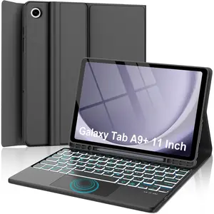 Galaxy Tab A9 Plus Case with Keyboard 11 inch, Touchpad, 7 Colors Backlit, Detachable Folio Keyboard Cover with S Pen Holder for  Galaxy Tab A9+ 11", Black
