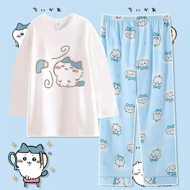 Women's 2-Piece Anime Chiikawa Kawaii Nightwear Set, Lady Short-Sleeve Shorts Loungewear, Sweet Girl Cute Cartoon Student Home Wear with Standard Sizes for Hot Summer