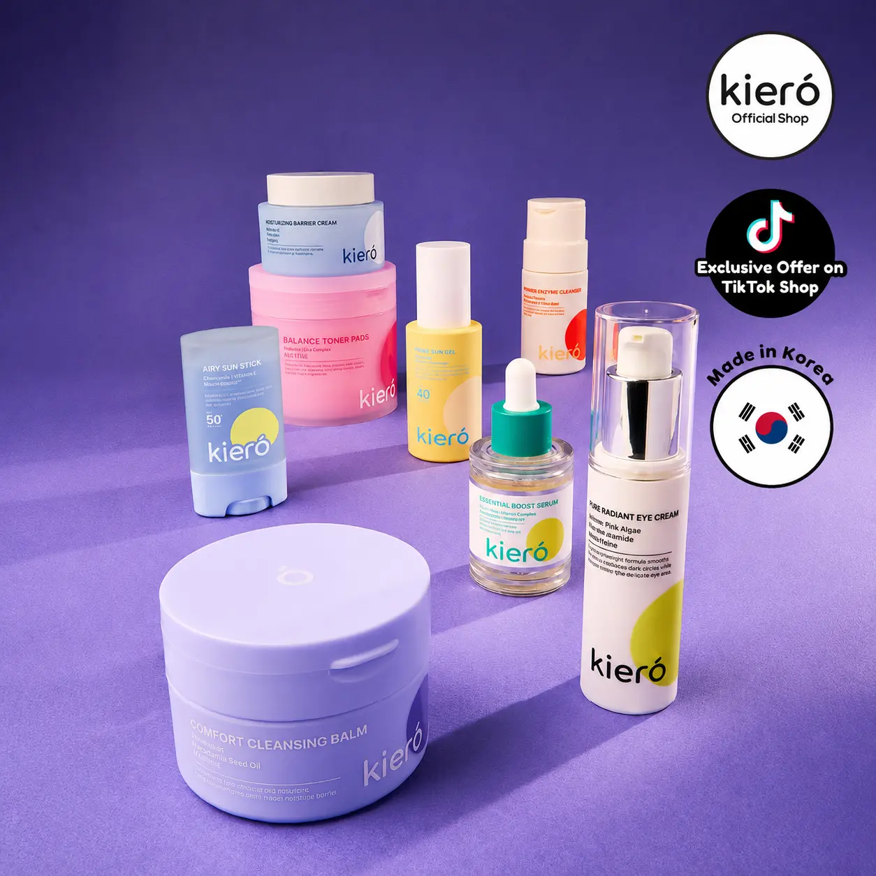 KIERÓ Complete Facial Skincare Set – Korean AM & PM Routine for Cleansing, Hydration & Skin Barrier Care