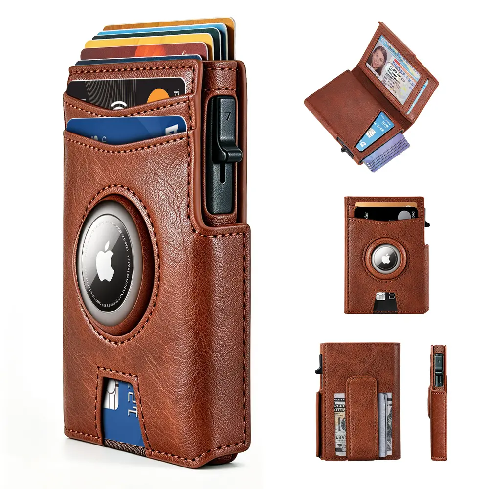 Premium Full Grain Leather RFID Blocking Pop Up Wallet For Men, Aluminum Bifold Credit Card Holder With Money Clip, ID Window, Holds 8-12 Cards, Minimalist Card Organizer For Daily Use