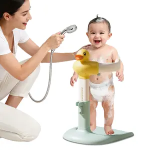 Toddler Shower Stand Bath Support - Anti-Slip Base, Adjustable Height Holder with Sound Effects, Baby Accessories for 8-24 Months Infants, Bathroom Safety Fixture