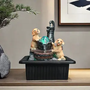 2 puppies and a spinning ball rock waterfall fountain. Office desktop fountain Home office decor. Desktop, desk, bathroom sink or vanity.  Decorating Decorative Table Ornaments