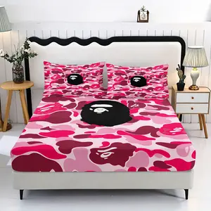 Three-piece Pink leopard print  pattern printed fitted sheet set (1 fitted sheet + 2 pillowcases, pillow inserts not included), suitable for bedrooms or guest rooms, high-definition printed fitted sheets for home and dormitory use