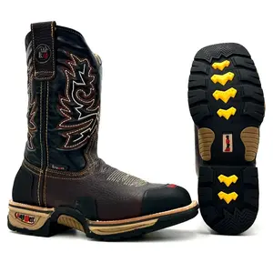 King Welt Rodeo Work Boot Kevlar Protection Dual Density Sole Leather Goodyear Welt Oil and Slip Resistant Anti-Fatigue Square Toe Mid-Calf KW-4020 Silver Bull Footwear Classic Comfort