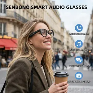 SENBONOAI Smart Wireless Audio Glasses, Photo/Video/Recording/Music,HD, AI Voice Control, Black/White, Multifunctional Smart Glasses