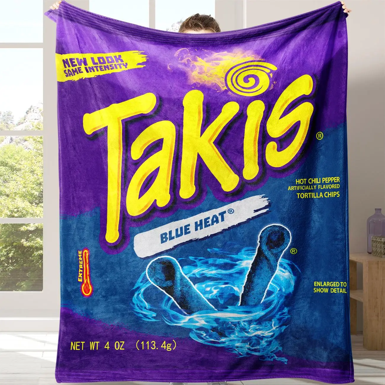 Blue Heat Takis Flannel  Blanket 1 Count Food Themed Soft Comfortable Warm Throw Blanket Machine Washable for Home Office Travel Camping Lightweight Comfy Blanket