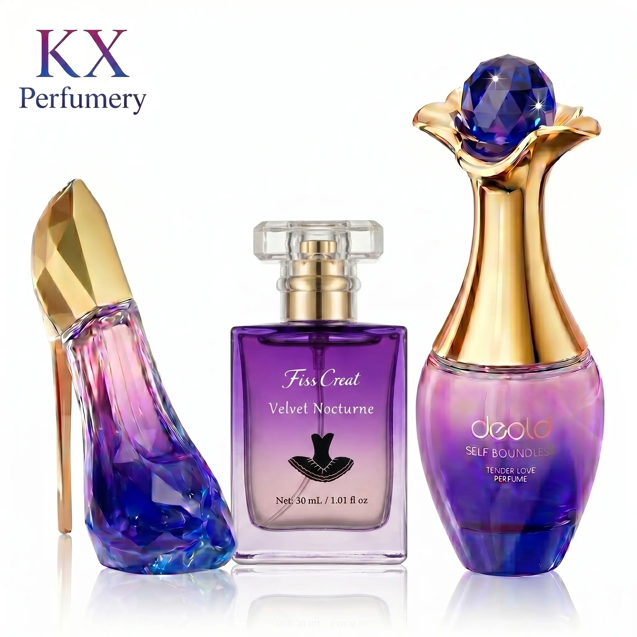 KX Perfumery 3-Piece Purple Gradient Perfume Gift Set | Long Lasting Floral & Vanilla Scent | Luxury Ombre Bottles, Perfect Valentine’s Gift for Her