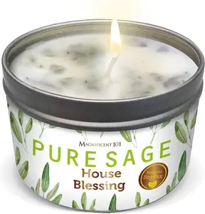 Long Lasting Pure White Sage Smudge Candle - 6 Oz - 35 Hour Burn Time | Smoke Free Candle to Cleanse Your Home & Banish Negative Energy Scented Freshener