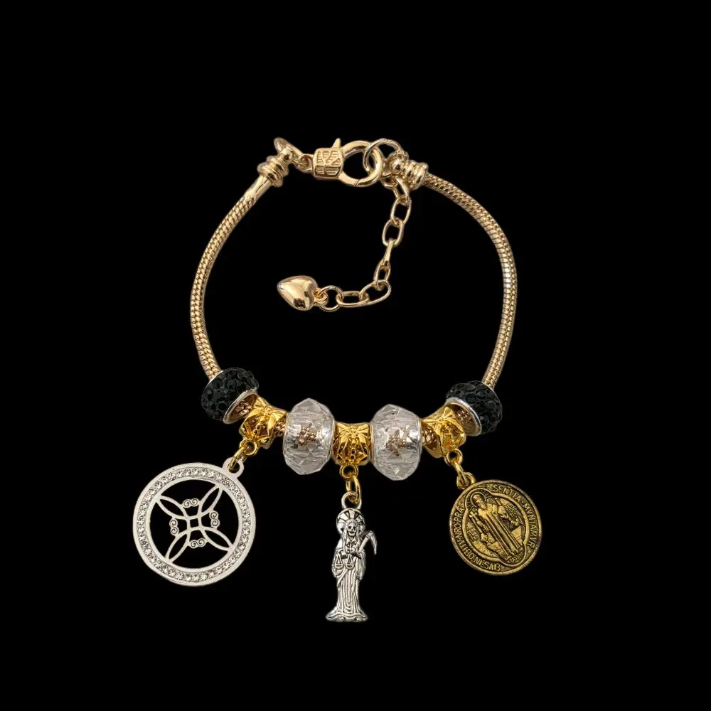 Gold Black S.M, san Benito, nudo de bruja bracelet  (you can add charms)