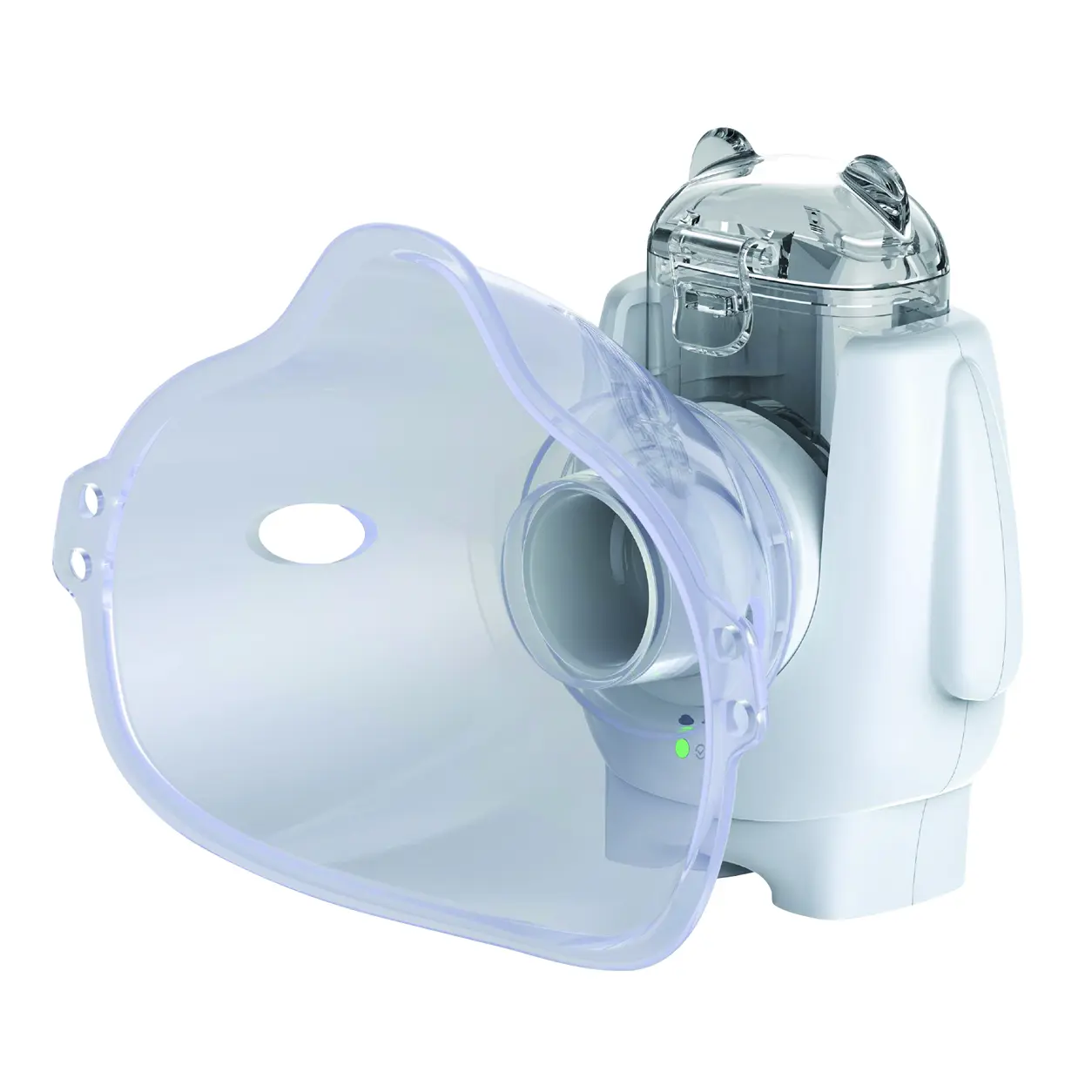 Portable nebulizer, a rechargeable, compact mesh nebulizer that comes with two face masks and a mouthpiece; lightweight and suitable for use at home or on the go