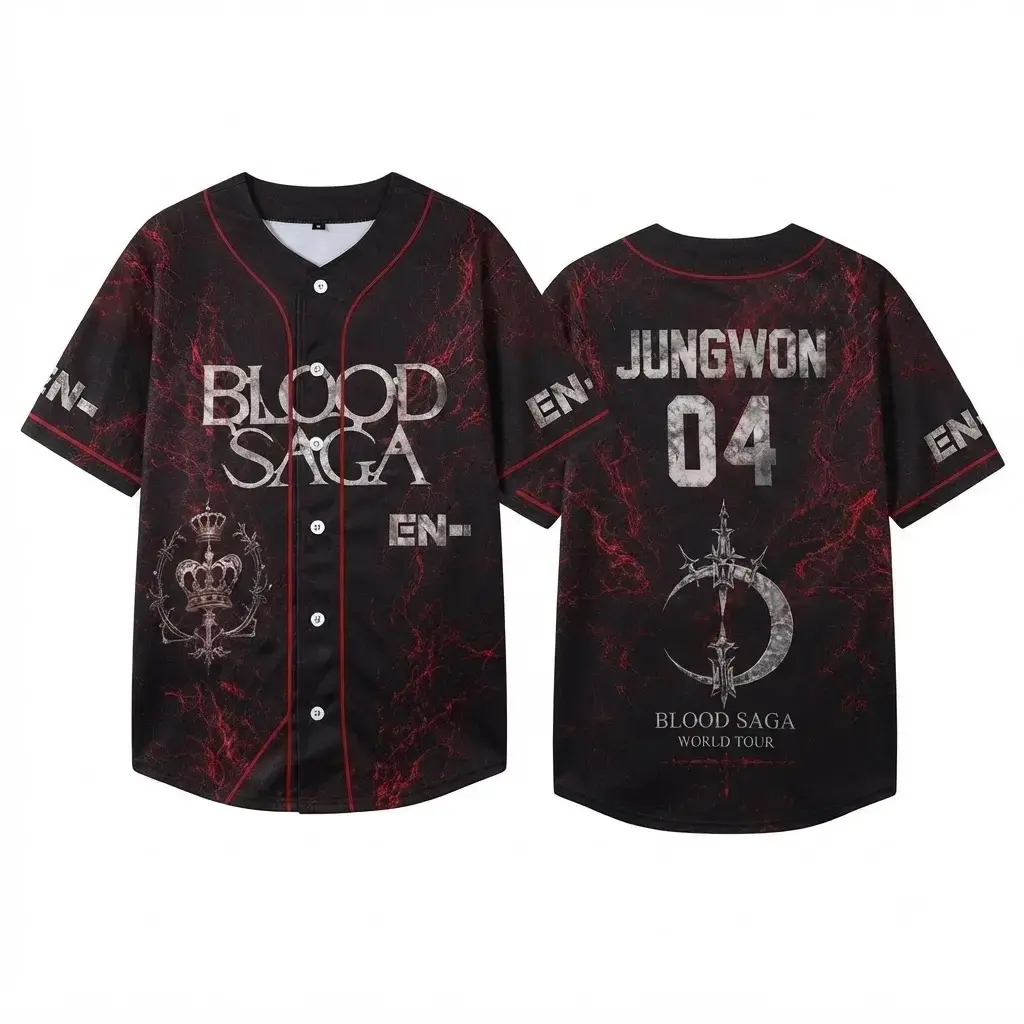 Kpop Boy Band Concert Outfit Baseball Jersey, Kpop Streetwear Croptop, Engene World Tour Merch Custom Kpop Jersey, Oversized Y2K Concert Top