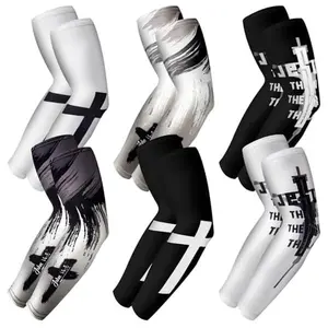 6/10Pairs Summer Cross Arm Sleeve Christian Cooling Arm Sleeves Bible Verses Arm Sleeves American Flag Arm Sleeve for Men Women Youth Football Baseball Basketball Running Outdoor Sports Protection Arms Independence Day Gift