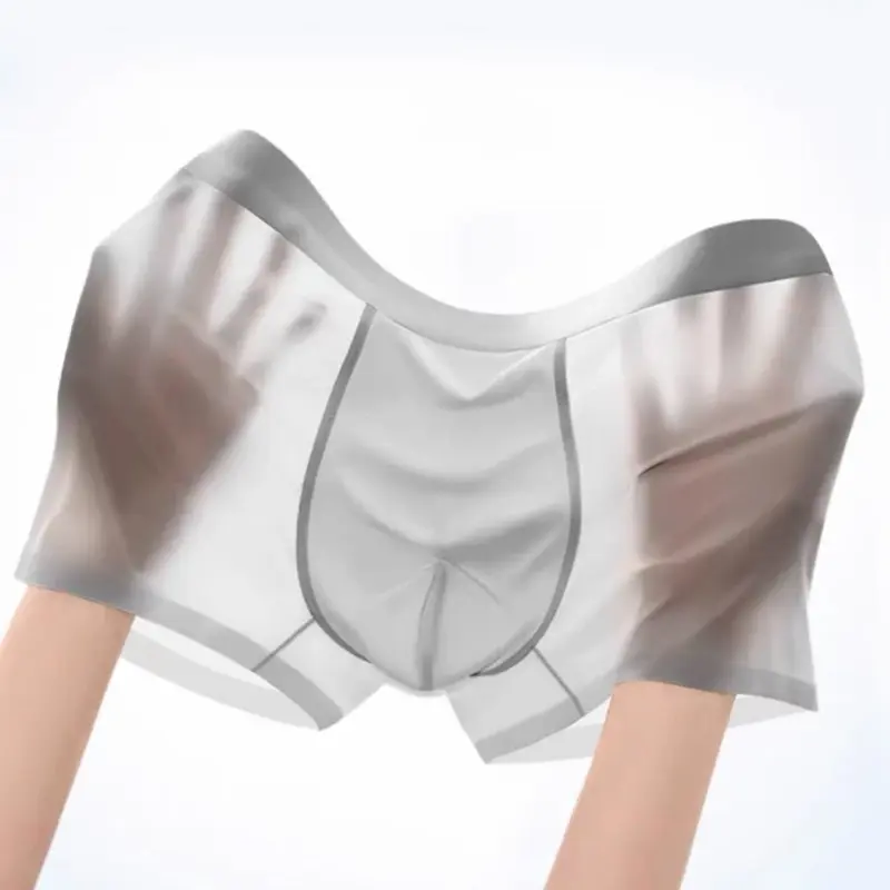 Menswear 20D Ultra-Thin Transparent Ice Silk Men's Boxer Shorts, 3A Antibacterial Breathable Quick-Drying Crotch, Nude Seamless Polyester Underwear