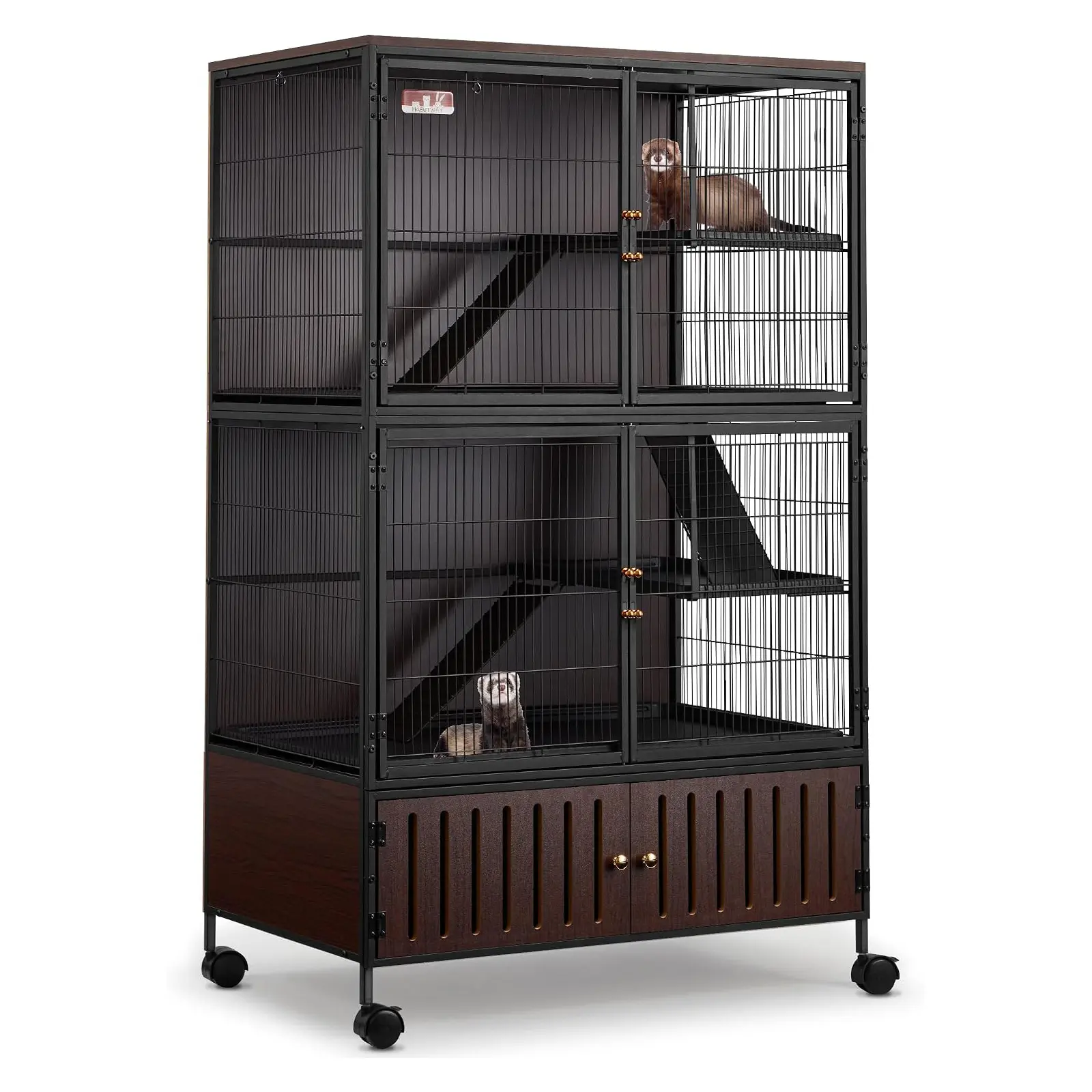 Dragosum 60 Inch 4-Tier Rolling Metal Ferret Cage, Large Critter Nation Pet Habitat with Ramps & Pull-Out Waste Tray, Spacious Multi Level Cage for Ferrets, Rats, Hamsters, Small Animals