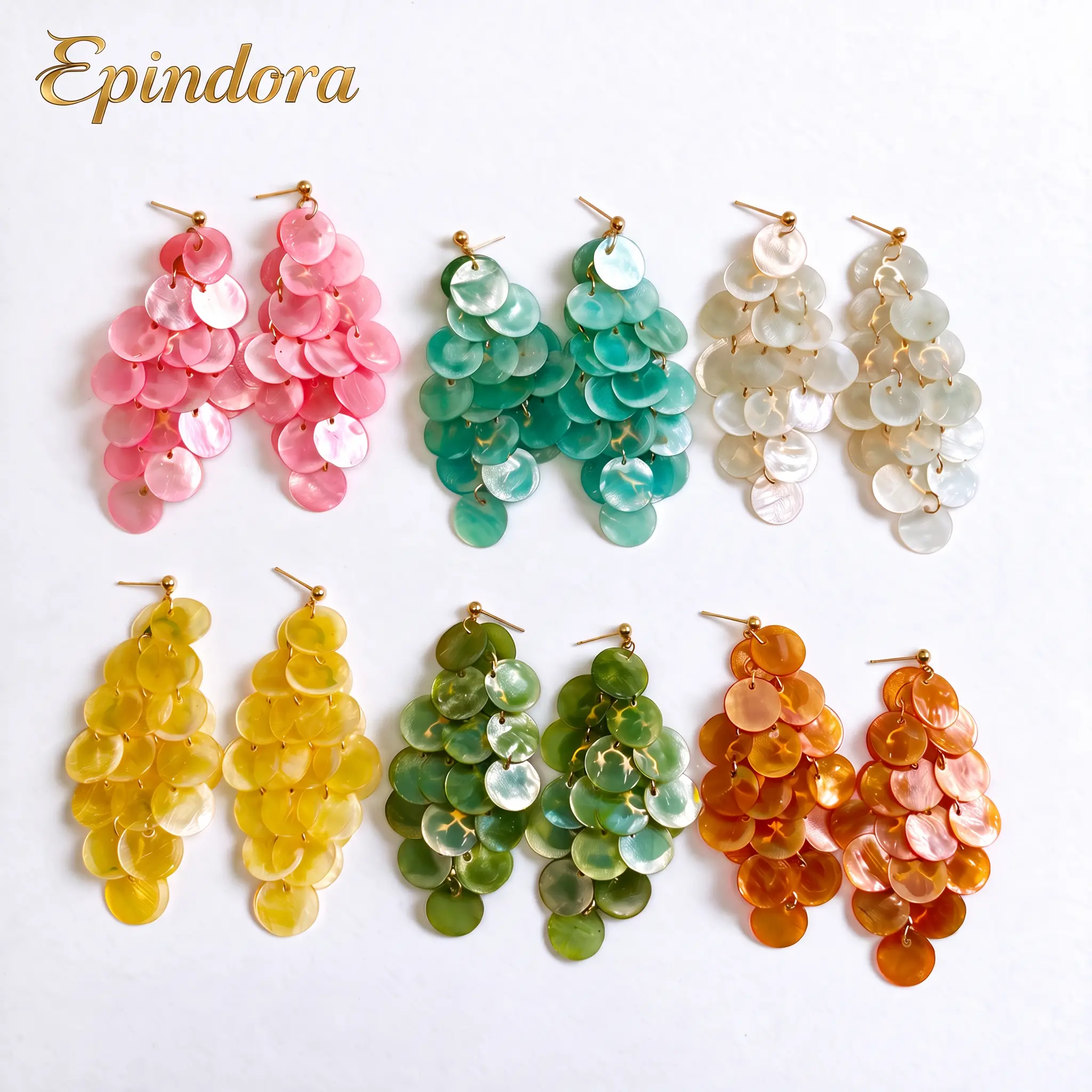 Epindora Hypoallergenic Ultra-Light Layered Leaves Shell Fringe Tassel Earrings, Beach Wear Costume Jewelry Accessories, Women