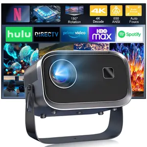 K6 Mini Portable Bluetooth HD Projector 4K Decoding Keystone Correction Voice Control Up to 116 Inch Large Screen for Office Use with Audio Features - Digital Watch Deep Space Color astronaut projector