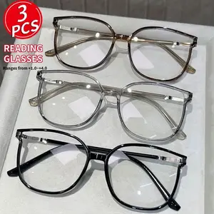 3pcs Unisex Fashion High Quality Eyewear Retro Square Glitter Reading Glasses, +1.0 to +4.0 Strength, Lightweight Durable PC Material, Ideal for Daily Computer Use