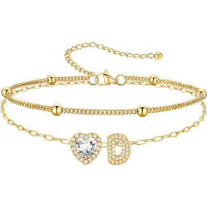 Initial Ankle Bracelets for Women Waterproof, A-Z Gold/Silver Layered Anklets Adjustable, Summer Beach Gift Jewelry