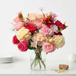 Realistic Artificial Red Carnation Flower Bouquets with Stems - 2pcs Empress Rose-Rose Pink Decorative Floral Filler, Ornaments for Mother's Day, Home Decor, Indoor/Outdoor Use, Empress Rose-Rose Pink-2Pcs