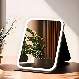 Travel Mirror with Light, Rechargeable Portable Makeup Mirror with Battery-Powered, LED Lighting, Dimmable Touch Screen Vanity Lighted Mirror