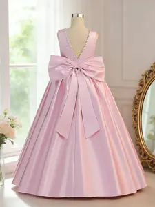 Girls Princess Dress  Bow Beading Ball Gown Quinceanera Dress for Piano Playing Violin Performance Performance Costume Children's Hostess Fashion Show Dress