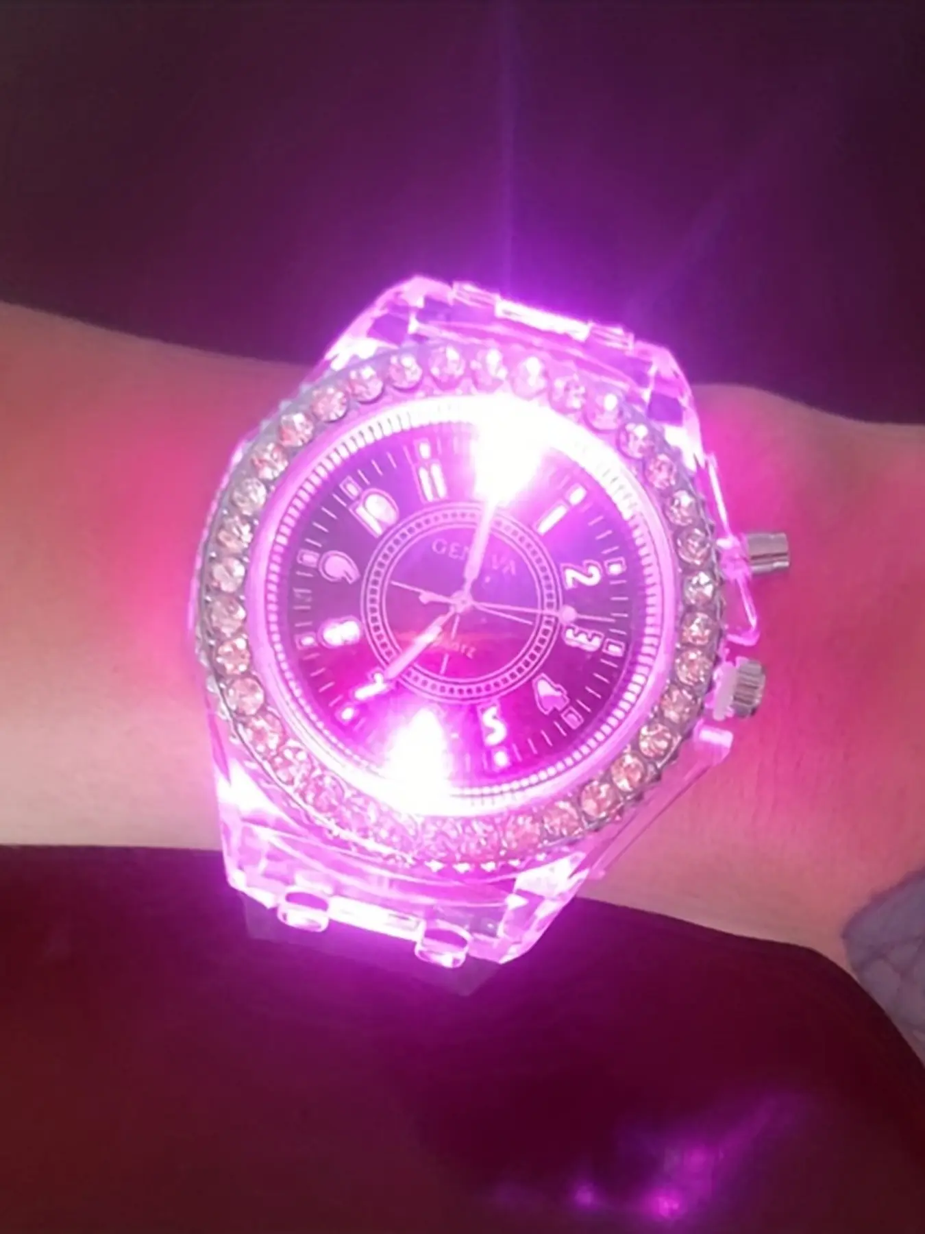[Rhinestone Watch] Luminous Rhinestone Full Edge Dial Watch | Fashion Silicone Quartz Casual Watch For Boys And Girls | Ideal Choice For School Supplies, Gifts, Wristwatch, Stylish Watch Rhinestone Decorated Watch
