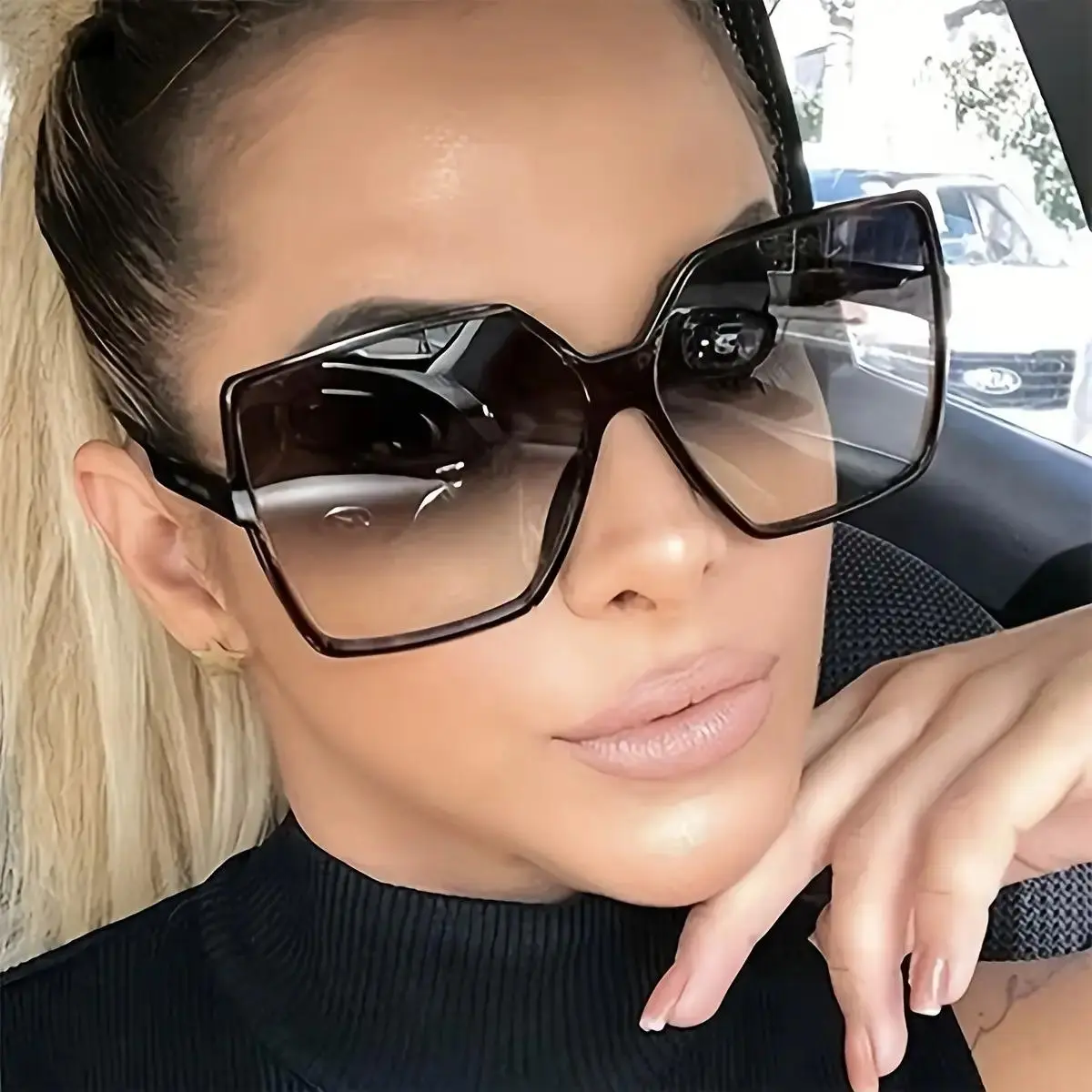 Oversized Square Sunglasses for Women & Men, Trendy Black Plastic Designer Frame with UV-Resistant Gradient Brown Lenses, Scratch-Proof for Everyday Wear, Uv-Resistant Women's Sunglasses, Scratch-Proof Women's Sunglasses