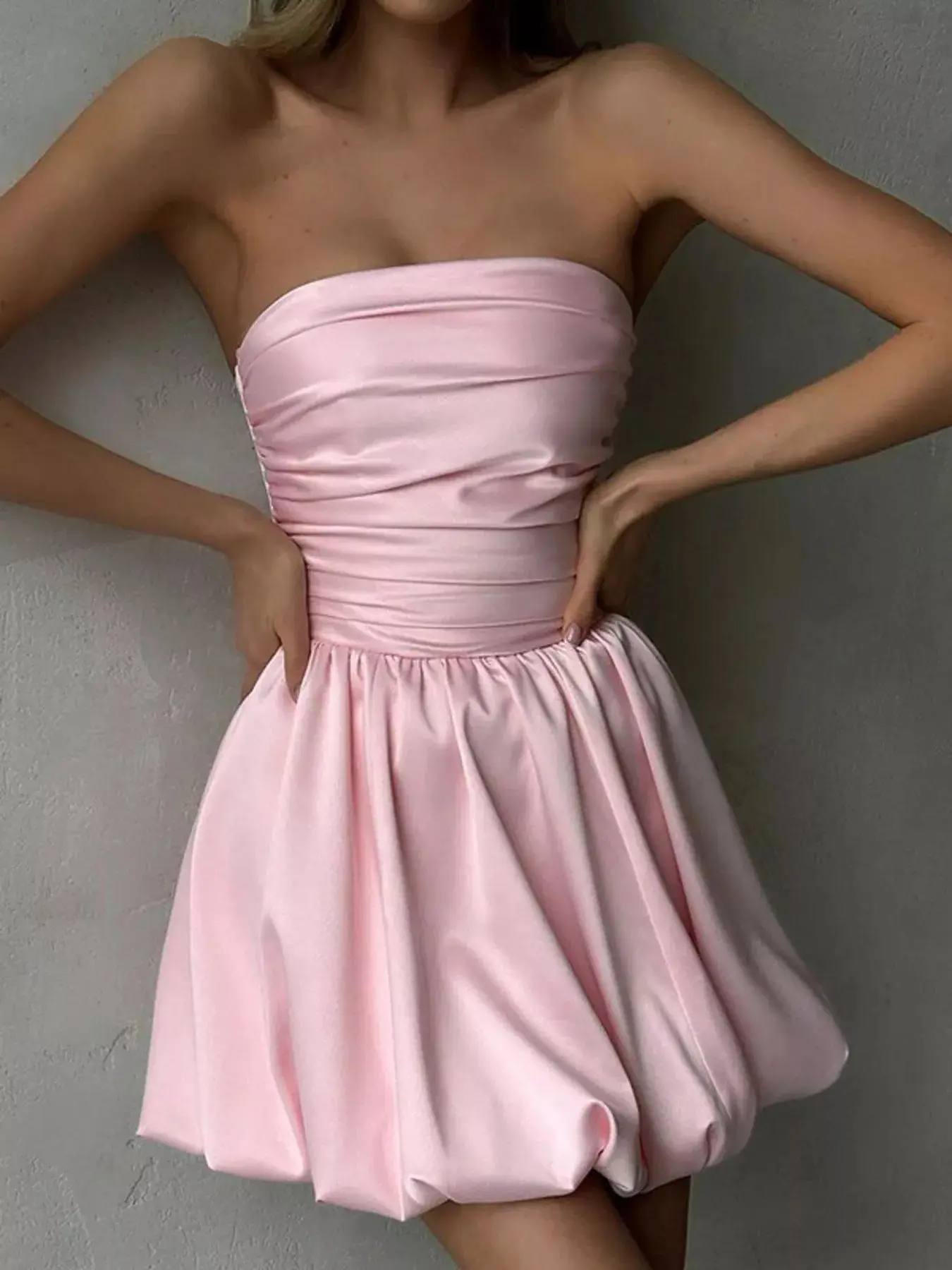 Strapless Ruched Mini Bubble Dress